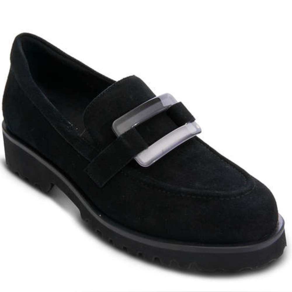 Van Eli Zinta Black Suede Loafers Platform Lug Sole Water Resistant Sz 9N